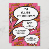 ピンク·アニー·エイジ·ハッピーバースデー·パーティー·モダンおもしろい 招待状 (正面/裏面)