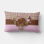 ピンク·アンド·ブラウン·市松模様にベビー·エレファント ランバークッション (裏面)