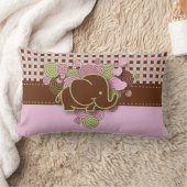 ピンク·アンド·ブラウン·市松模様にベビー·エレファント ランバークッション (ブランケット)