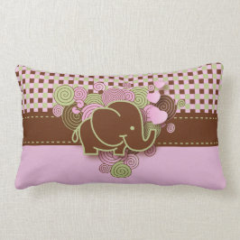 ピンク·アンド·ブラウン·市松模様にベビー·エレファント ランバークッション