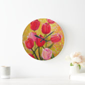 ピンク・アンド・レッド・チュ絵画ーリップス ラージ壁時計 (ホーム)