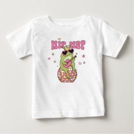 ピンク+イエローで楽しむレトロヒップホップのカエル ベビーTシャツ