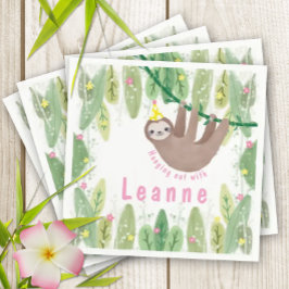 ピンク&イエローのスロッス誕生日パーティー スタンダードカクテルナプキン