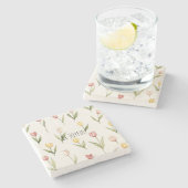 ピンク+イエローのチューリップの花 ストーンコースター (横)