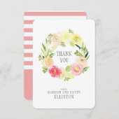 ピンク&イエローウォーターカラーフローラリース|ありがとう サンキューカード (正面/裏面)