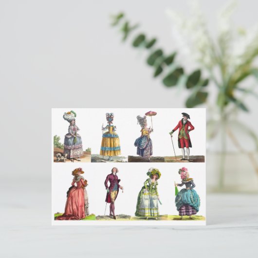 ピンク&イエローエレガントファッションリージェンシーフランスのガウン ポストカード (スタンド正面)