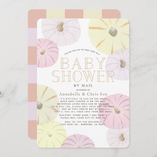 ピンク&イエローカボチャ女の子ベビーシャワーbyメール 招待状 (正面/裏面)