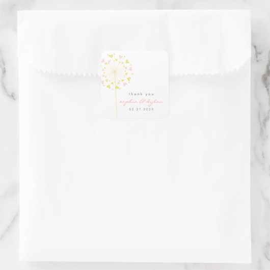 ピンク&イエロータンデリオンフラワーラブハート結婚ズ スクエアシール (バッグ)