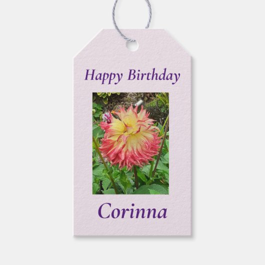 ピンク&イエローダリア ギフトタグ (正面)