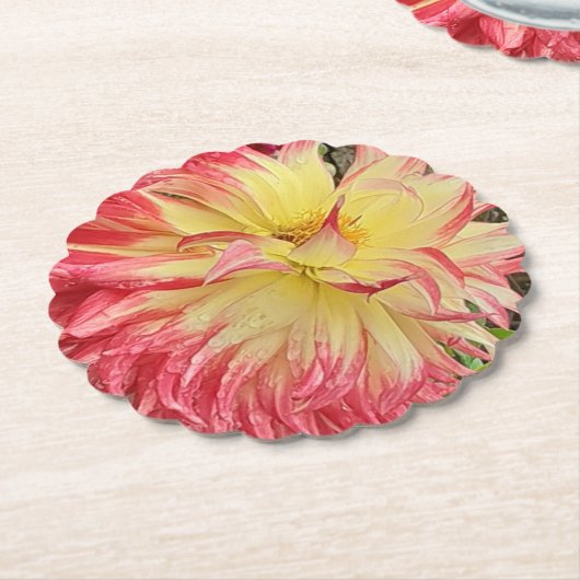 ピンク&イエローダリア ペーパーコースター (アングル)