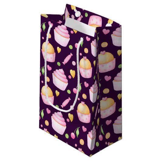 ピンク&イエローバレンタインデートカップケーキ スモールペーパーバッグ (正面アングル)