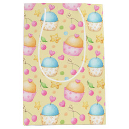 ピンク&イエローバレンタインデートカップケーキ ミディアムペーパーバッグ