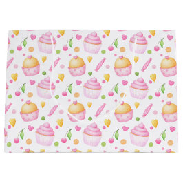 ピンク&イエローバレンタインデートカップケーキ ラージペーパーバッグ