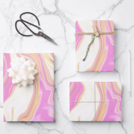 ピンク&イエローパターン包装紙フラットシート ラッピングペーパーシート (正面)