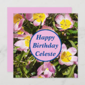 ピンク&イエローフラワーズフラット誕生日カード (正面/裏面)