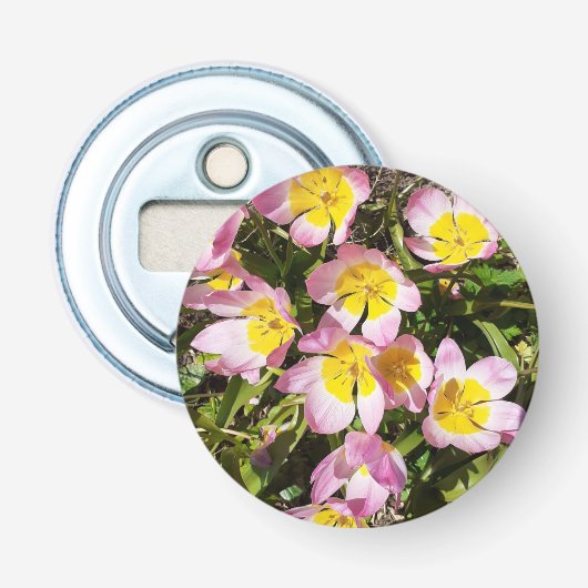 ピンク&イエローフラワーズボタン型栓抜き 栓抜き (正面)