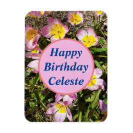 ピンク&イエローフラワーズ誕生日 マグネット