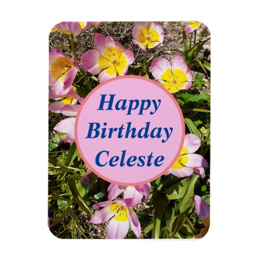 ピンク&イエローフラワーズ誕生日 マグネット (縦)