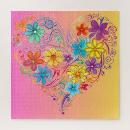 ピンク&イエローフローラハートパズル ジグソーパズル