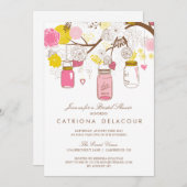 ピンク&イエローメイソンジャースブライダルシャワー招待 招待状 (正面/裏面)