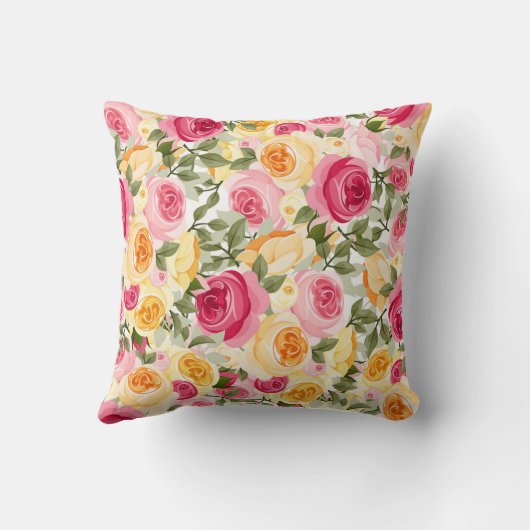 ピンク&イエローローズファームハウスシャビーシックフローラ クッション (裏面)