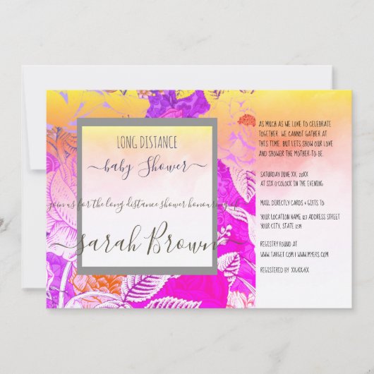 ピンク&イエローヴィンテージ長距離赤ちゃんシャワー 招待状 (正面)