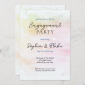 ピンク&イエロー抽象芸術水彩婚約パーティ 招待状 (正面/裏面)