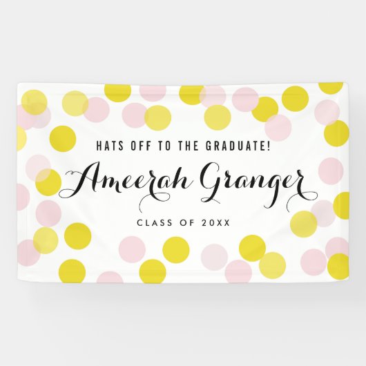 ピンク&イエロー水玉模様紙吹雪卒業 横断幕 (横)