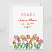 ピンク イエロー オレンジ 花のチューリップ 招待状 (正面)