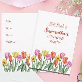 ピンク イエロー オレンジ 花のチューリップ 招待状