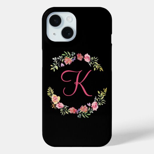 ピンク+イエロー+グリーンの花の水彩モノグラム Case-Mate iPhoneケース (裏面)