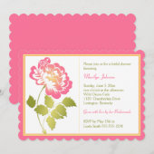 ピンク、イエロー、グリーン、ホワイトの芍薬 ブライダルシャワー 招待状 (正面/裏面)