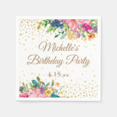 ピンク+イエロー+ブルーの花の誕生日 スタンダードカクテルナプキン (正面)