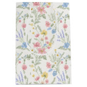 ピンク イエロー ブルー ワイルドフラワーズ 水彩画スタイル ミディアムペーパーバッグ (正面)