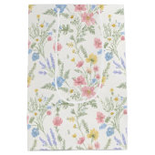 ピンク イエロー ブルー ワイルドフラワーズ 水彩画スタイル ミディアムペーパーバッグ (裏面)