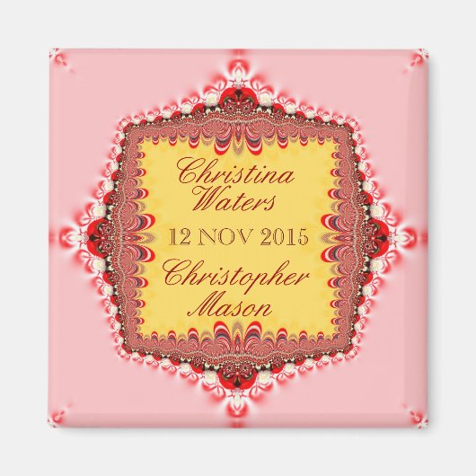 ピンク イエロー レッド サテン+レース ウェディング フェイバーズ マグネット (正面)