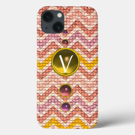 ピンク+イエロー+宝石+モザイク+シェブロン+モノグラム Case-Mate iPhoneケース (裏面)