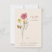 ピンク+イエロー+野の花+ウィズミカルな結婚式RSVP 出欠カード (正面)