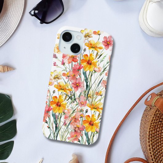 ピンク+イエロー+野の花+フラワー柄 iPhone 15 14 13 Case-Mate iPhoneケース