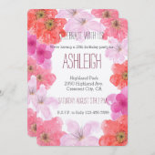ピンク·ウかわいらしォーターカラーフローラ 招待状 (正面/裏面)