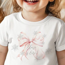 ピンク ウィンター オンデアーランド シルバー 1歳の誕生日 ベビーTシャツ