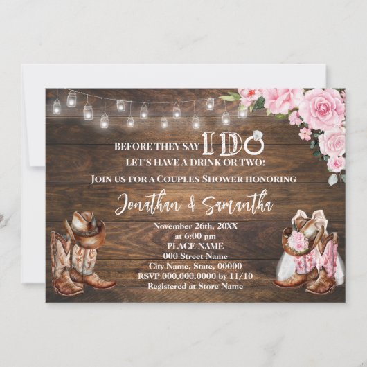 ピンク・ウェスタン彼らが私はカップルのシャワーを行う前に 招待状 (正面)