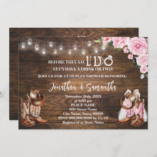 ピンク・ウェスタン彼らが私はカップルのシャワーを行う前に 招待状 (正面/裏面)