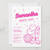 ピンク ウェスタン カントリー ディスコ 30歳の誕生日パーティー 招待状 (正面)