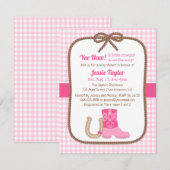 ピンク ウェスタン カントリー ベイビー シャワー 招待状 (正面/裏面)