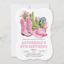 ピンク ウェストカウガール カクタス 水彩  誕生日