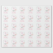 ピンク·ウォーターカラー·フローラ·ガール·ファースト·ホリー·コミュニオンW ラッピングペーパー (フラット)