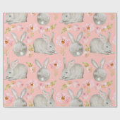 ピンク.ウサギと花。 ラッピングペーパー (フラット)