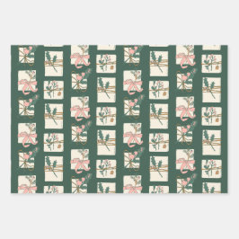 ピンク&エバーグリーンプレイドホリデー ラッピングペーパーシート