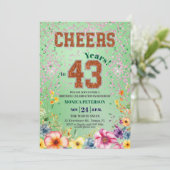 ピンク エメラルド グリッター フローラル 43歳の誕生日パーティー 招待状 (スタンド正面)